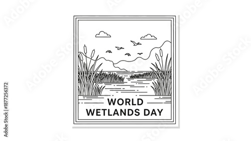 World Wetlands Day vector sticker illustration, celebrating conservation and the importance of these vital ecosystems for biodiversity and the planet