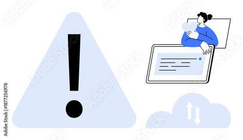 Alert notification concept. Alert symbols error messages and user response interaction with digital devices. Alerts indicated in interface, user-friendly solutions. For IT, productivity, cloud