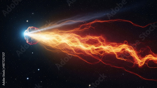 Comet blazing through the vast expanse of the universe with a fiery trail
