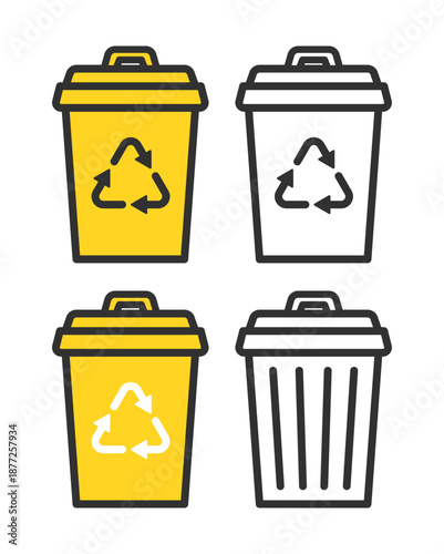 リサイクルマーク付きゴミ箱のイメージイラスト。Illustration of a trash can with a recycle symbol.