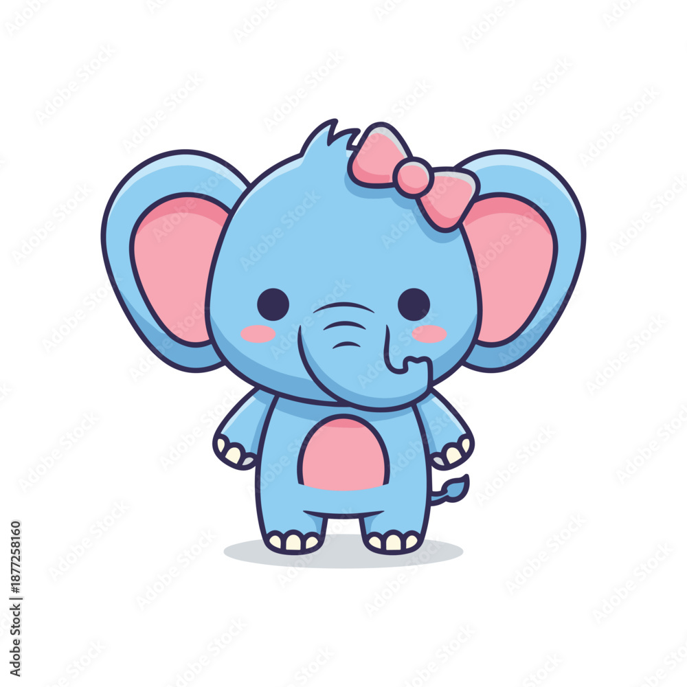 Fototapeta premium Adorable Cartoon Blue Elephant with Pink Bow