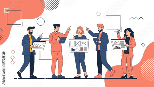 Diverse team collaborating on business strategy, analyzing data and charts