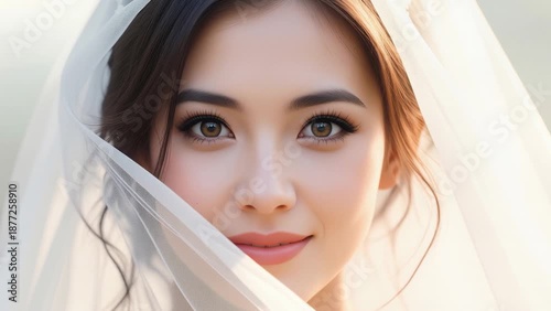 Elegant Bride Smiling in Wedding Dress, Timeless Love Concept