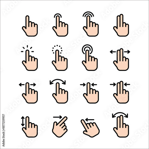 hand click tap icon set​ color