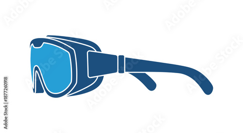 A modern pair of virtual reality goggles is shown in a striking blue silhouette