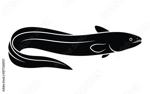 Black silhouette of an eel on a white background fish