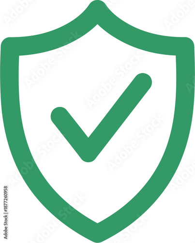 A green shield with a prominent checkmark inside, symbolizing security and verification.