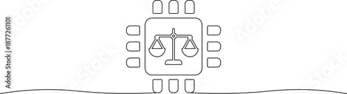 Justice scale icon on circuit board background symbolizing technology and law