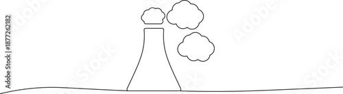 Industrial factory chimney with pollution emitting smoke into the atmosphere environmental concern industrial landscape simple line art illustration