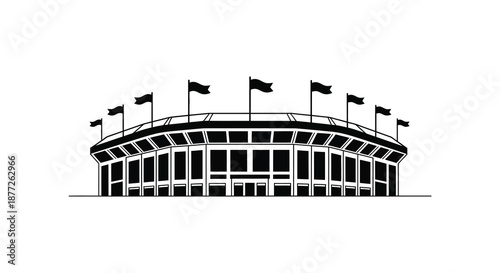 a large building with many flags on top silhouette high quality professional detailed