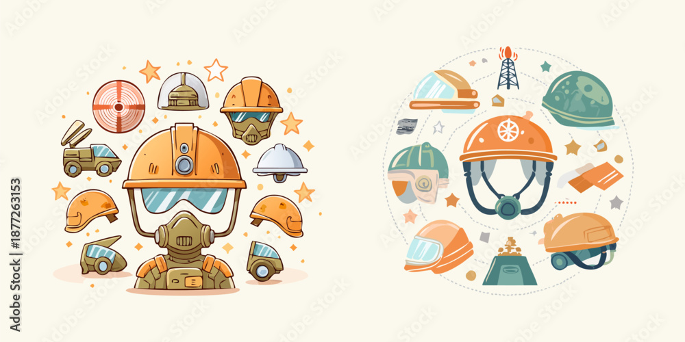 Fototapeta premium Cute cartoon vector illustration of a set military modern war