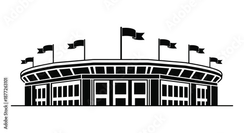 A striking view of a stadium in black and white detailed architectural outline silhouette
