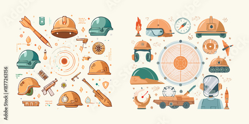 seamless pattern modern war, military tools