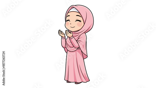 smiling muslim girl in pink hijab and dress
