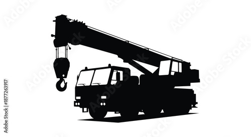 black silhouette of a construction crane with a hook and boom silhouette