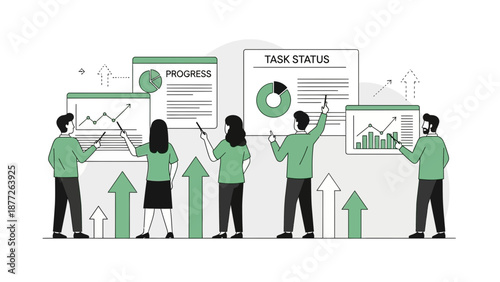 Teamwork analyzing business growth charts and progress reports