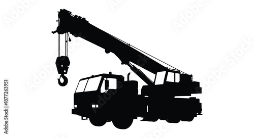 black silhouette of a construction crane with hook and boom silhouette high quality