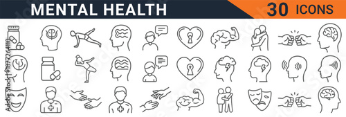 Mental health vector icons set for therapy and wellness symbols