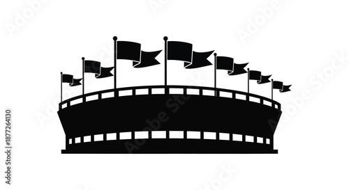 a black silhouette of a stadium with many flags waving silhouette high quality