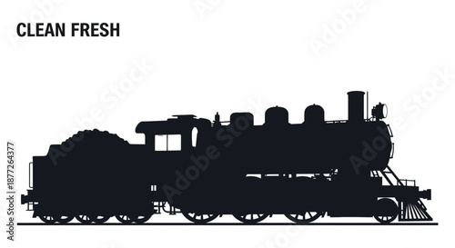 A striking black train silhouette emits smoke representing vintage transportation and industrial power silhouette