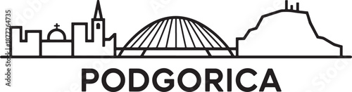 Podgorica skyline silhouette graphic design outline vector city iconic landmarks buildings bridge