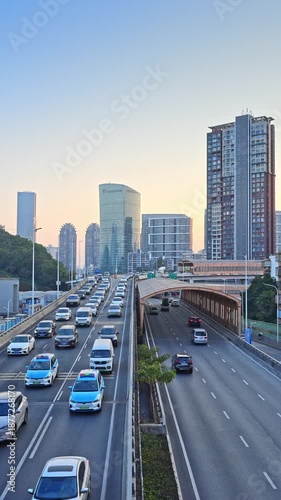 The busy road traffic on the main roads of Shenzhen city
