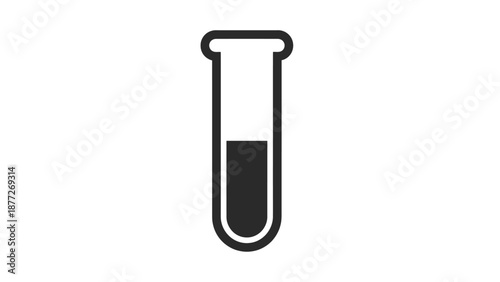 Simple black and white icon representing laboratory test tube with liquid