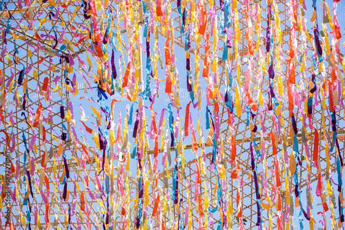 Colored fabric stretched in the city