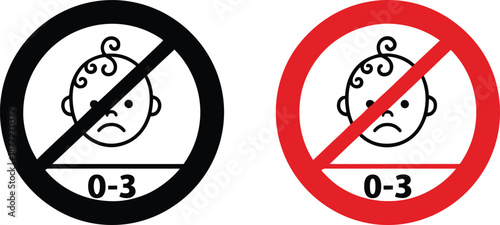 No children under three warning icons vector set safety prohibition symbols for toy packaging and product labeling