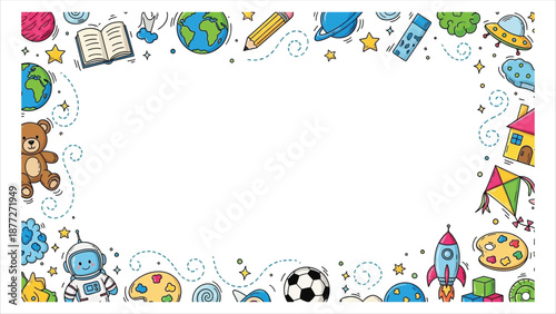 Colorful Education Frame with Space Elements vector illustration