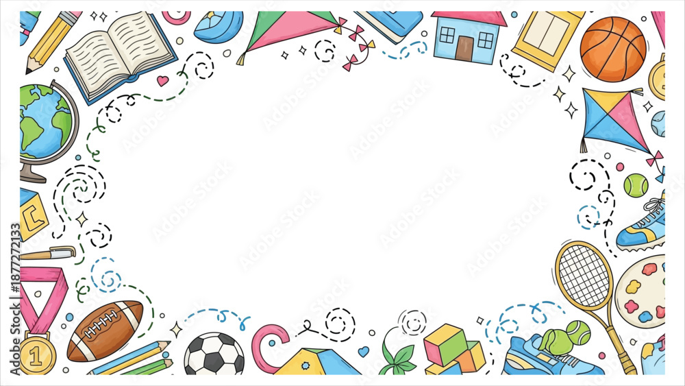 Fototapeta premium Colorful Education And Sports Frame Vector Illustration