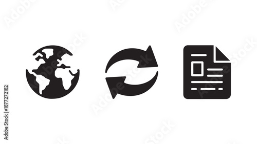 Global Data Exchange Icons in Minimalist Style with Simple Black Design for Web Interface