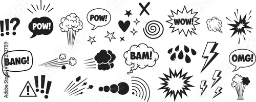 Comic book explosion and speech bubbles in black
