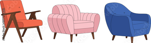 Modern armchair and sofa set vector illustration colorful furniture seating icons for interior design projects