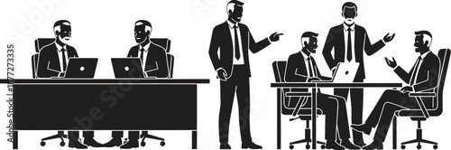 Businessmen in suits engaged in office discussion