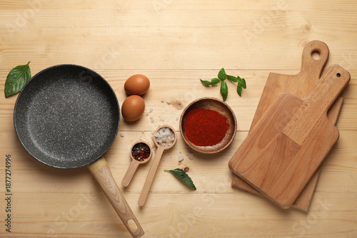 Top view of frying pan with...