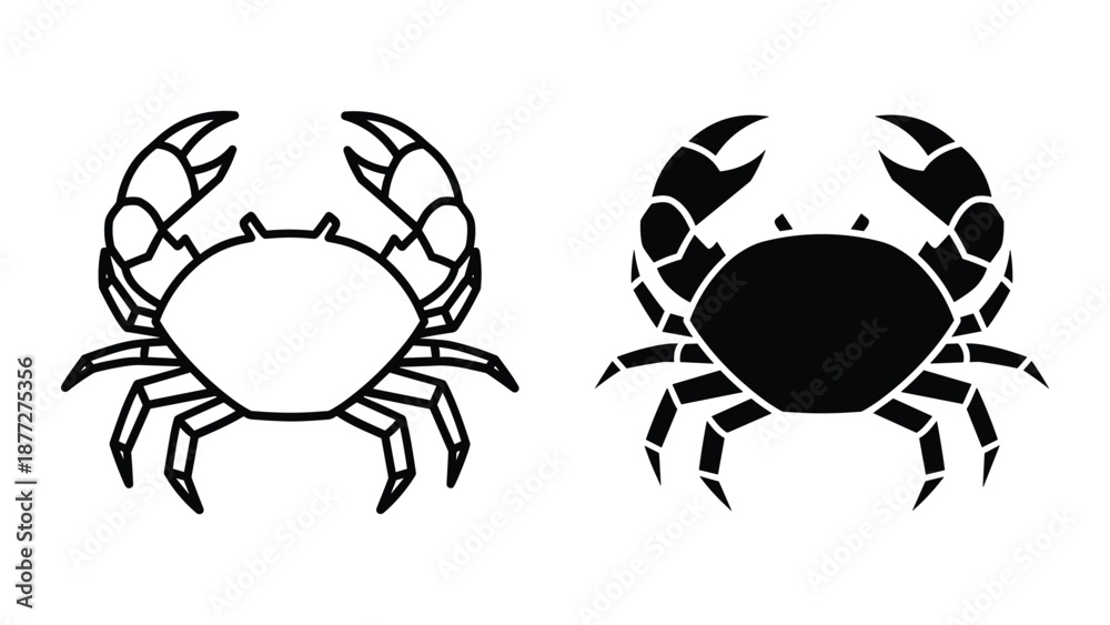 Fototapeta premium Crab icon set with white and black fill