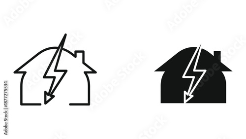 House hit by lightning icon in two different styles