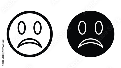 Sad face emoji in black and white