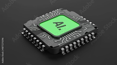 AI Microchip Processor on Circuit Board.