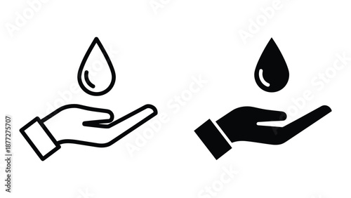Hand holding water drop icon illustration