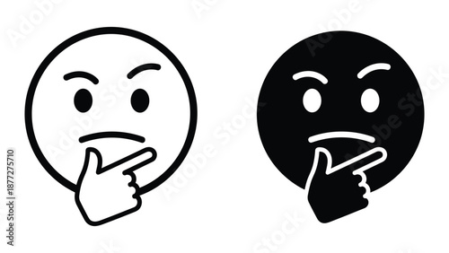 Thinking face emoji in white and black