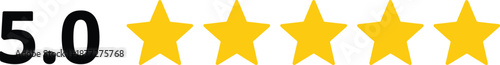 Five star rating 5.0 review illustration showing customer satisfaction, quality evaluation, feedback score, and flat vector design