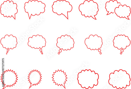 Collection of Red Outline Speech and Thought Bubbles