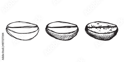 Set of hand drawn fresh roasted coffee bean Arabica robusta seed doodle Single element for design print packaging label decor