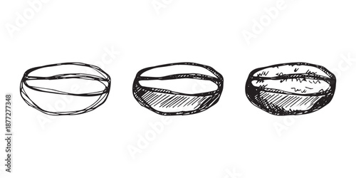 Set of hand drawn fresh roasted coffee bean Arabica robusta seed doodle Single element for design print packaging label decor