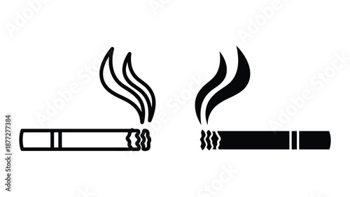 Cigarette icon set with smoke