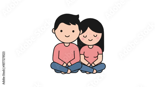 Cute flat vector illustration of a faceless couple sitting closely side by side