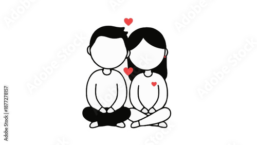 Cute flat vector illustration of a faceless couple sitting closely side by side