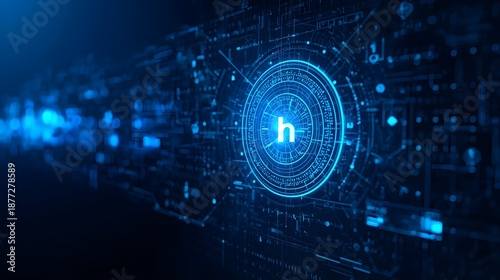 Futuristic abstract digital technology background with binary code features a network arrangement of data and light patterns for a motion science backdrop design